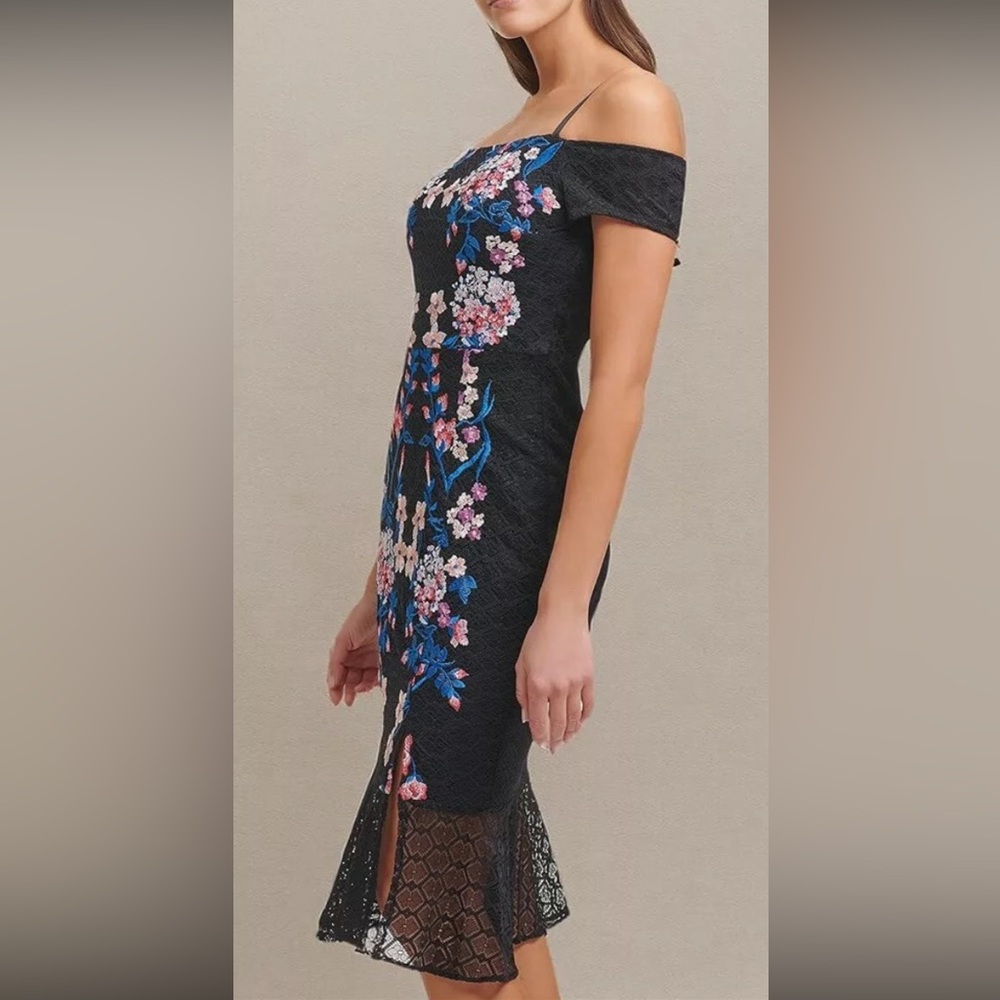 😍GUESS Women's Textured Knit Off The Shoulder Midi Dress Sand Multi Size 14